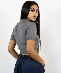 FB County Solid Charlie Brown Crop Top - Grey New Release