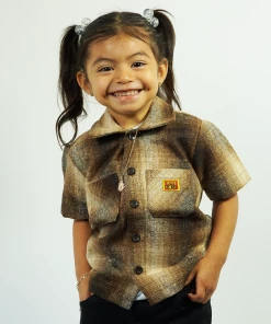 FB County Kids Short Sleeve Wool Shirt - Brown/Grey/Tan