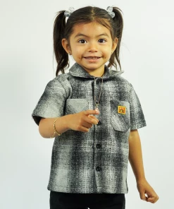 FB County Kids Short Sleeve Wool Shirt - Grey/Black/White