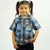FB County Kids Short Sleeve Wool Shirt - Sky/Black/White
