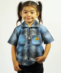 FB County Kids Short Sleeve Wool Shirt - Sky/Black/White