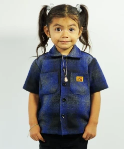 FB County Kids Short Sleeve Wool Shirt -Black/Charcoal/Royal