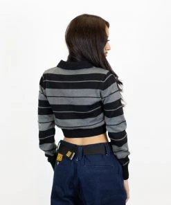 FB County Long Sleeve Charlie Brown Crop Top - Black/Grey New Release