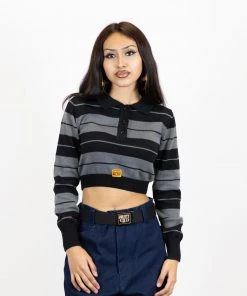 FB County Long Sleeve Charlie Brown Crop Top - Black/Grey New Release