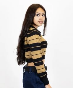 FB County Long Sleeve Charlie Brown Crop Top - Black/Tan