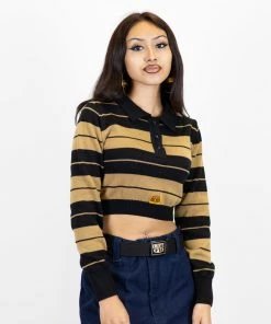 FB County Long Sleeve Charlie Brown Crop Top - Black/Tan
