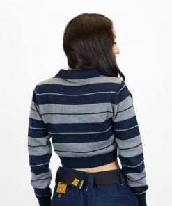 FB County Long Sleeve Charlie Brown Crop Top - Navy/Heather New Release