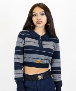 FB County Long Sleeve Charlie Brown Crop Top - Navy/Heather New Release
