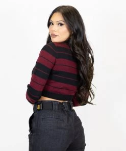 FB County Long Sleeve Charlie Brown Crop Top - Black/Burgundy