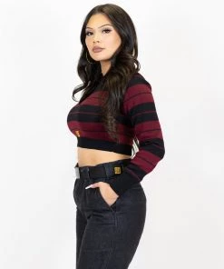FB County Long Sleeve Charlie Brown Crop Top - Black/Burgundy