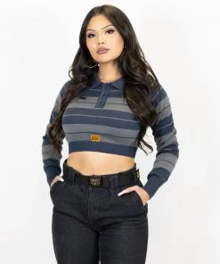 New Release FB County Long Sleeve Charlie Brown Crop Top - Charcoal/Grey