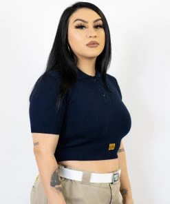 FB County Solid Charlie Brown Crop Top - Navy New Release