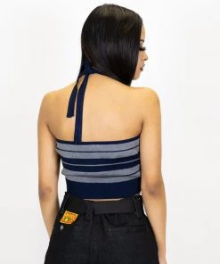FB County Charlie Brown Cross Halter Top - Navy/Heather