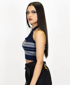 FB County Charlie Brown Cross Halter Top - Navy/Heather