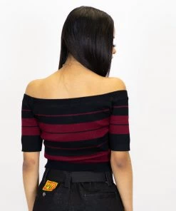 New Release FB County Charlie Brown "Off The Shoulder" Crop Top - Black/Burgundy 7 New Release FB County Charlie Brown