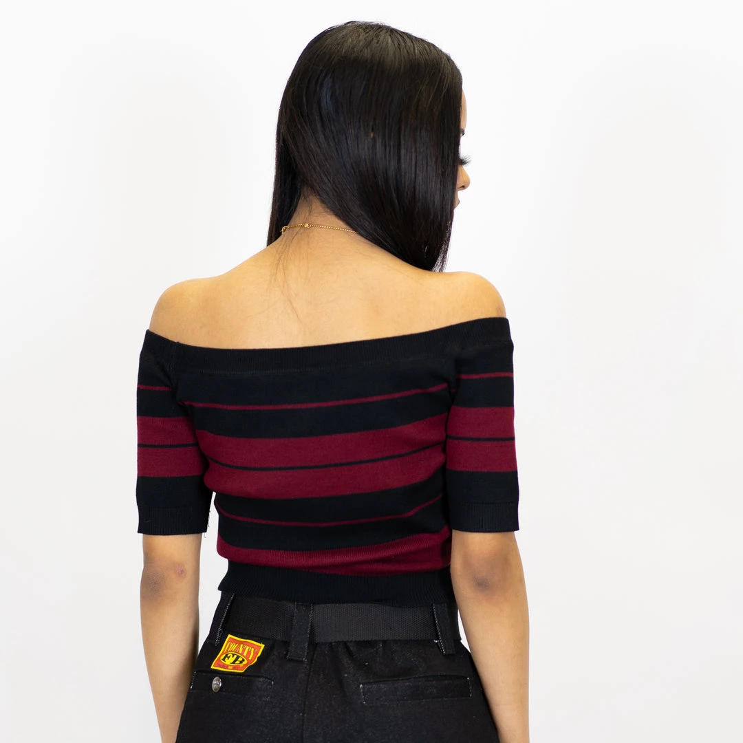 New Release FB County Charlie Brown "Off The Shoulder" Crop Top - Black/Burgundy 5 New Release FB County Charlie Brown "Off The Shoulder" Crop Top - Black/Burgundy