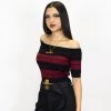New Release FB County Charlie Brown "Off The Shoulder" Crop Top - Black/Burgundy