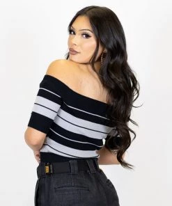 New Release FB County Charlie Brown "Off The Shoulder" Crop Top - Black/Grey 7 New Release FB County Charlie Brown