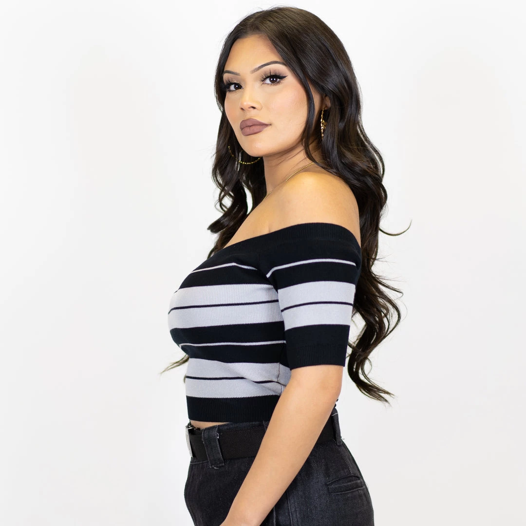New Release FB County Charlie Brown "Off The Shoulder" Crop Top - Black/Grey 4 New Release FB County Charlie Brown "Off The Shoulder" Crop Top - Black/Grey