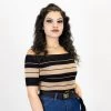 FB County Charlie Brown "Off The Shoulder" Crop Top - Black/Tan New Release
