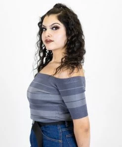 New Release FB County Charlie Brown "Off The Shoulder" Crop Top - Charcoal/Grey