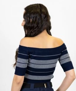 New Release FB County Charlie Brown "Off The Shoulder" Crop Top - Navy/Heather 7 New Release FB County Charlie Brown