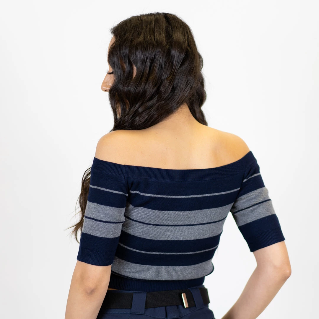 New Release FB County Charlie Brown "Off The Shoulder" Crop Top - Navy/Heather 5 New Release FB County Charlie Brown "Off The Shoulder" Crop Top - Navy/Heather