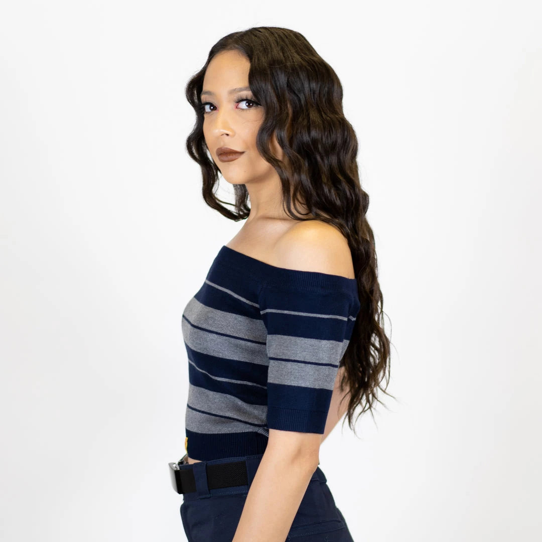 New Release FB County Charlie Brown "Off The Shoulder" Crop Top - Navy/Heather 4 New Release FB County Charlie Brown "Off The Shoulder" Crop Top - Navy/Heather