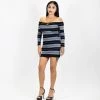 FB County Long Sleeve Off The Shoulder Dress - Black/Grey New Release