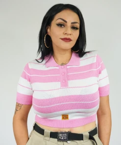 New Release FB County Charlie Brown Crop Top - Pink/White