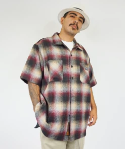 FB County Short Sleeve Wool Shirt - Burgundy/Black/Tan