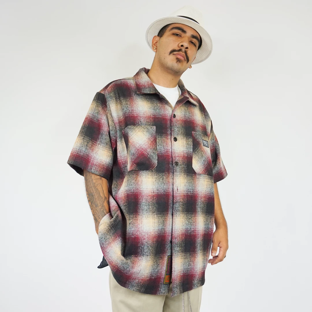 FB County Short Sleeve Wool Shirt - Burgundy/Black/Tan 3 FB County Short Sleeve Wool Shirt - Burgundy/Black/Tan