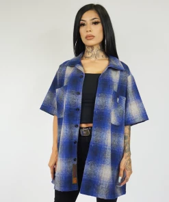 New Release FB County Short Sleeve Wool Shirt - Royal/Grey/Black