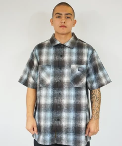 FB County Short Sleeve Wool Shirt - Black/Sky/White New Releases