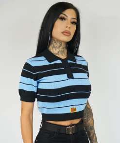 FB County Charlie Brown Crop Top - Black/Sky New Release