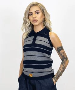 FB County Charlie Brown Sleeveless Shirt - Navy/Heather New Release