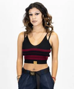 FB County Charlie Brown Spaghetti Strap Tank Top - Black/Burgundy