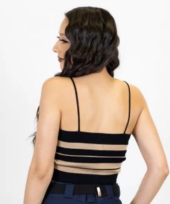 FB County Charlie Brown Spaghetti Strap Tank Top - Black/Tan