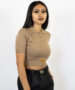 FB County Solid Charlie Brown Crop Top - Tan New Release