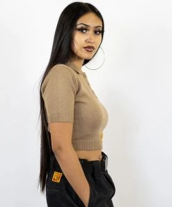 FB County Solid Charlie Brown Crop Top - Tan New Release